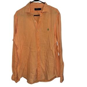 Polo Ralph Lauren Men’s Large Peach Linen Button Down Long Sleeve Shirt